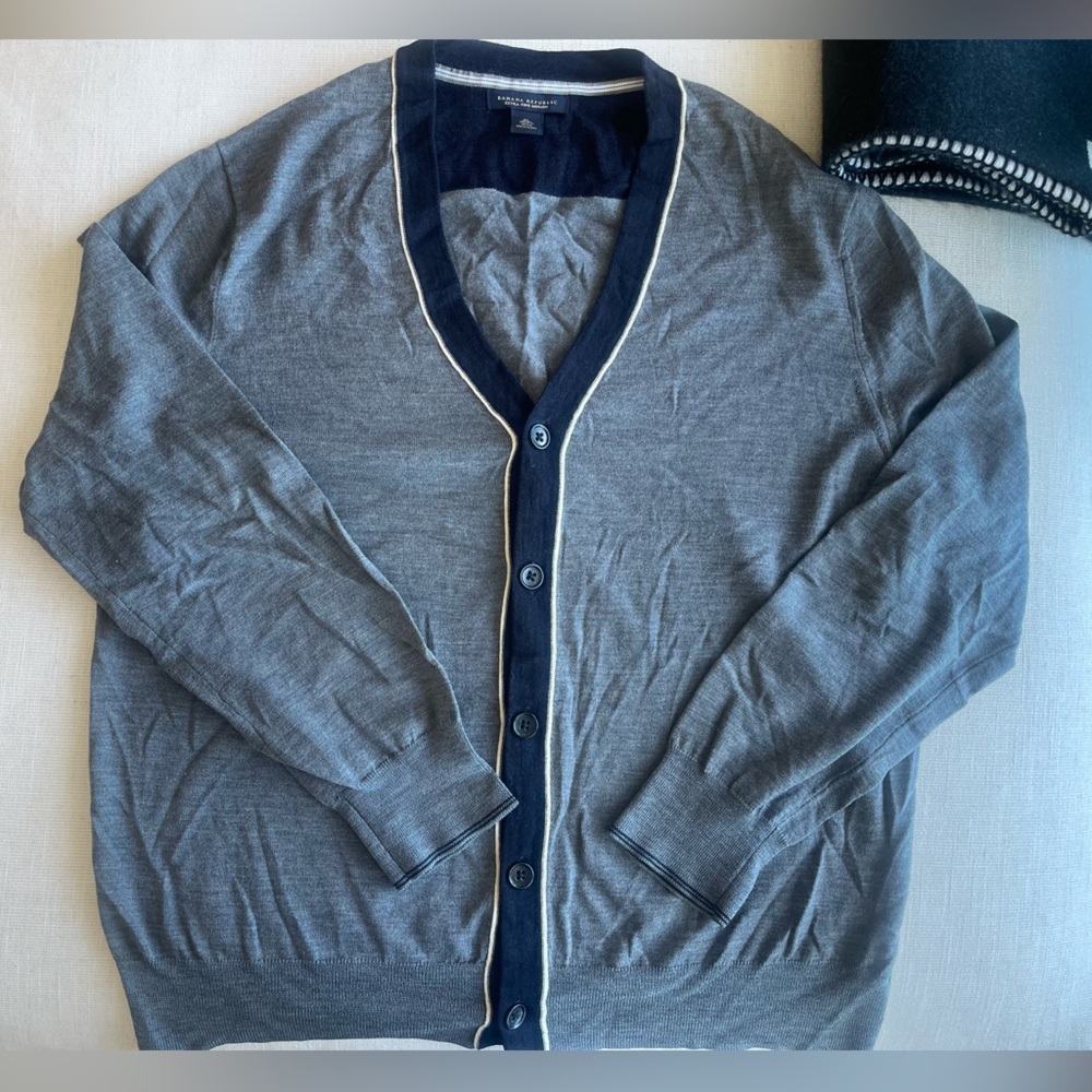 Banana Republic Gray Cardigan with Navy Trim XL